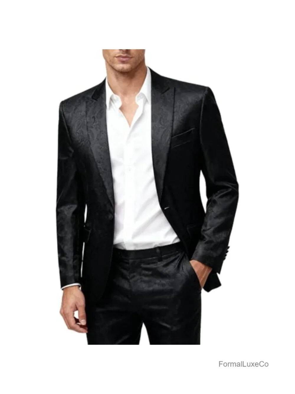 Men's 2 Piece Paisley Dress Suit Set One Button Wedding Blazer Pants